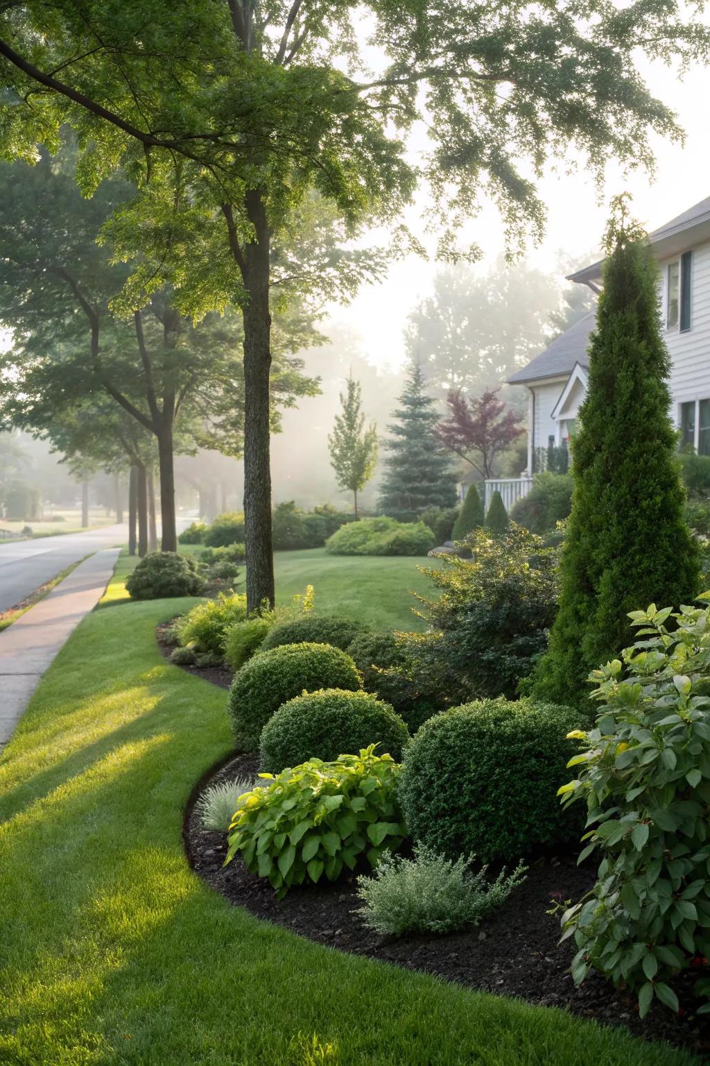 Evergreen plants offering structure and color all year.