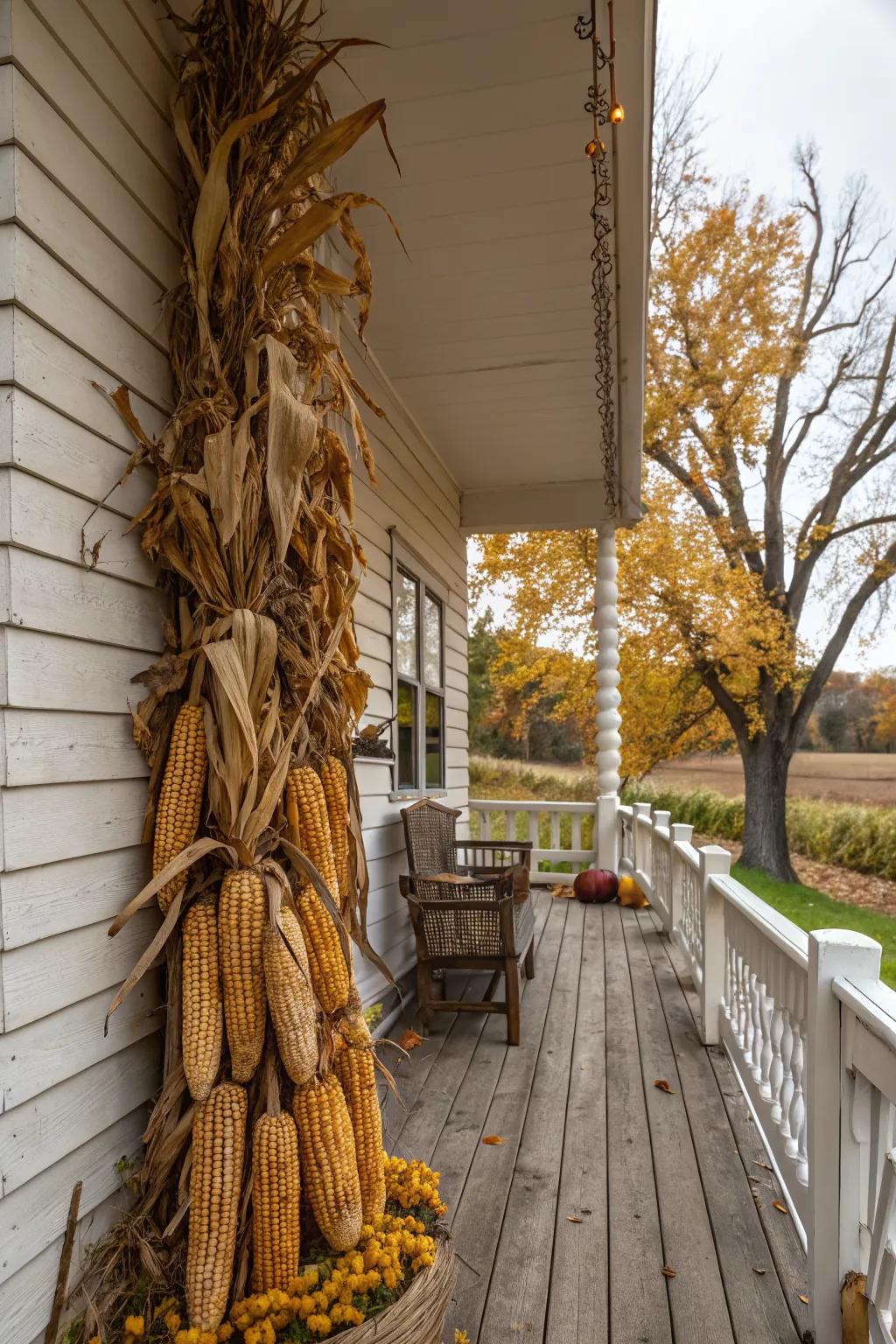 Corn stalks add height and a touch of drama.