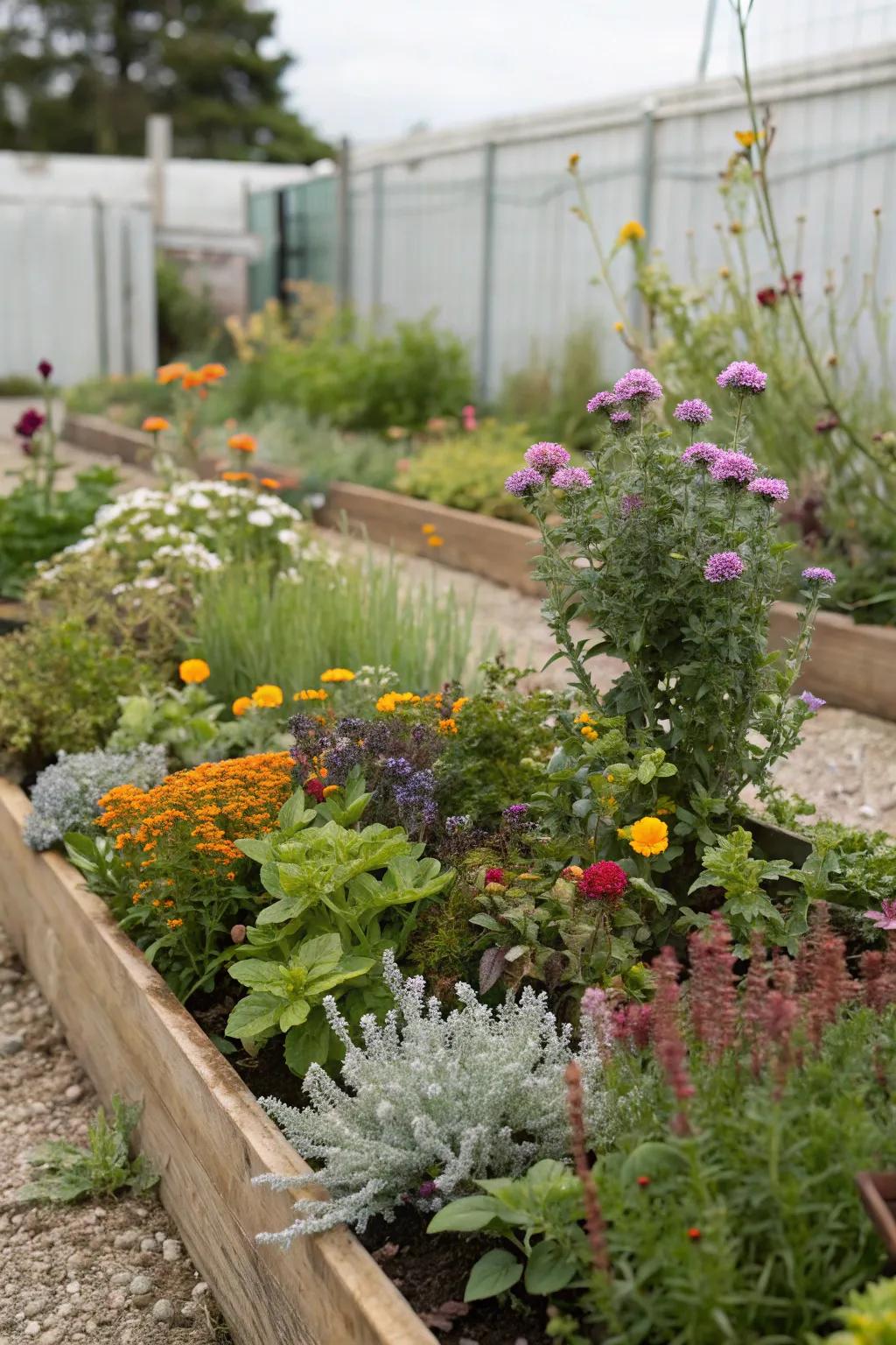 A garden bed boasting a diverse mix of plants and colors.