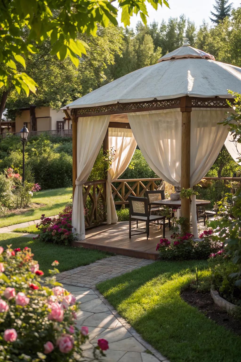 A soft roof gazebo offers a versatile shade solution for any garden.