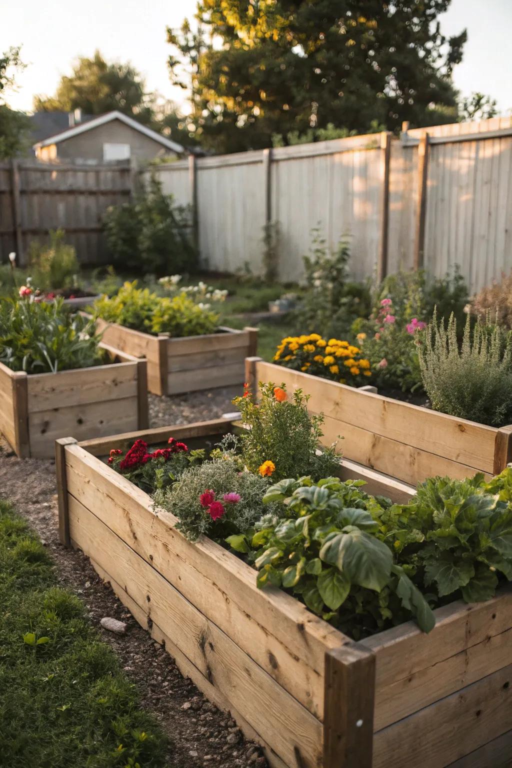 Raised beds add height and structure to your garden layout.