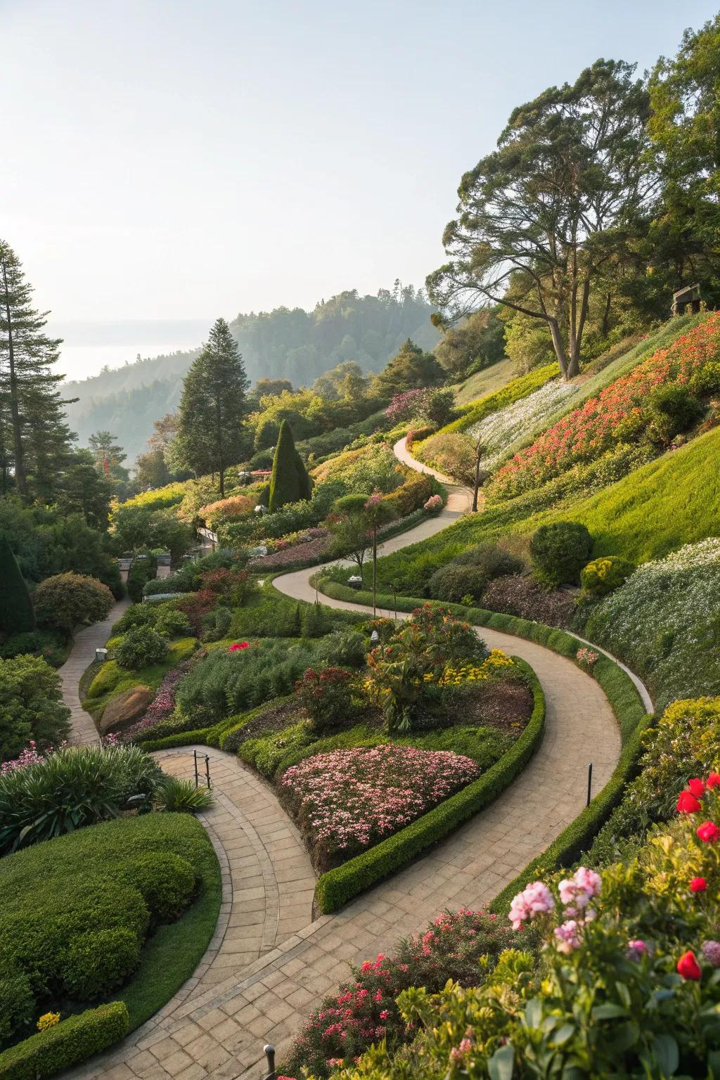 Pathways guide you through the beauty of your hillside garden.