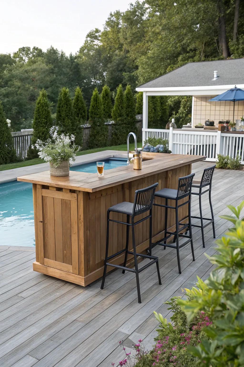 A mini bar adds flair and functionality to your pool deck.