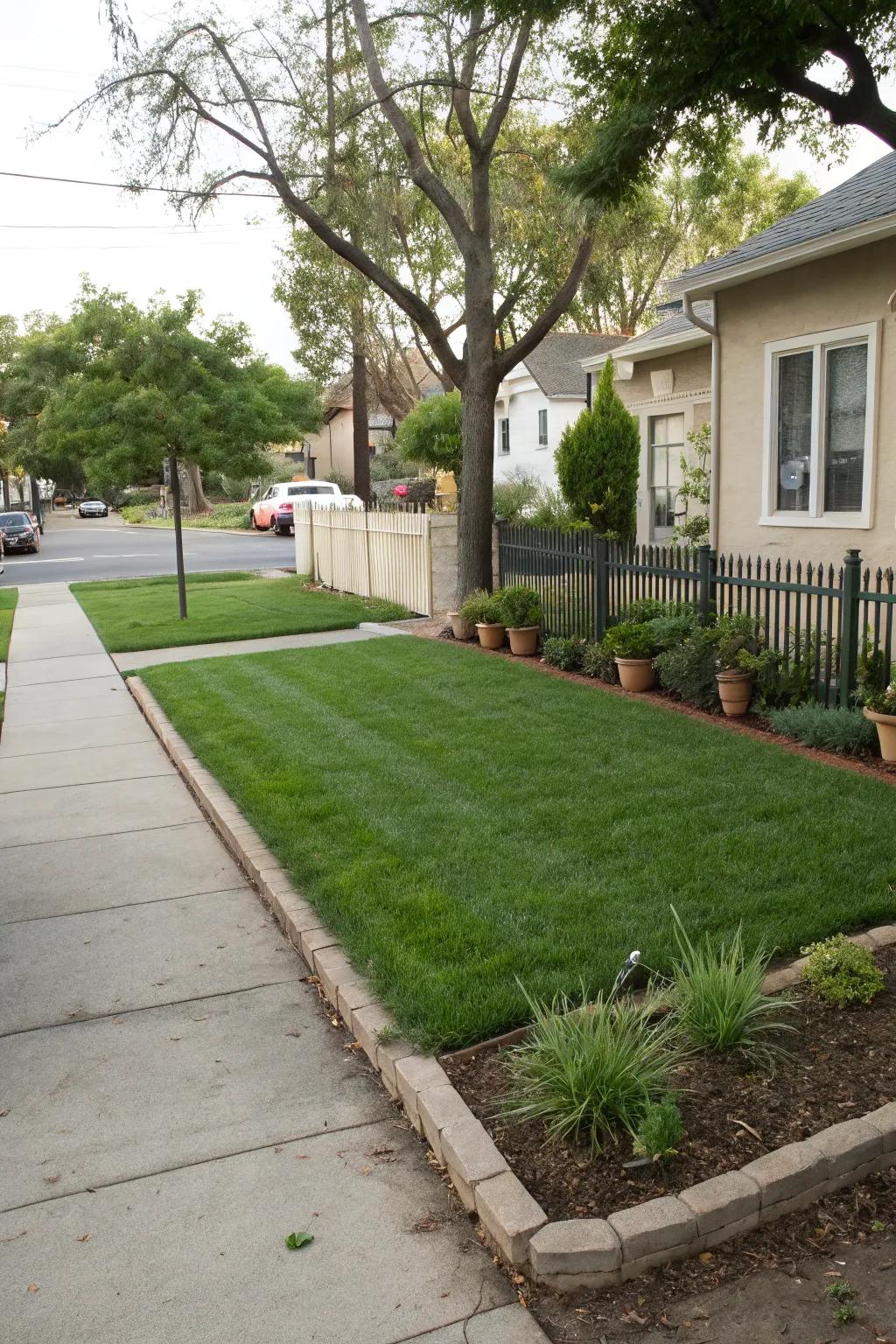 Small lawn patches add a touch of softness.