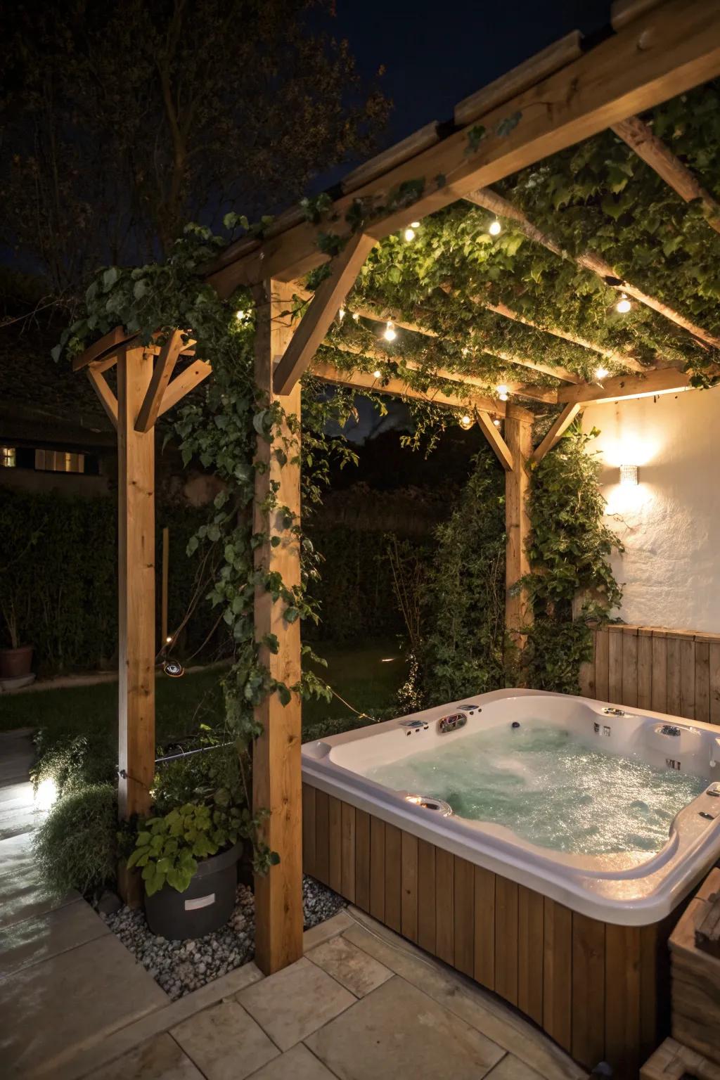 A pergola adds structure and charm to your jacuzzi area.