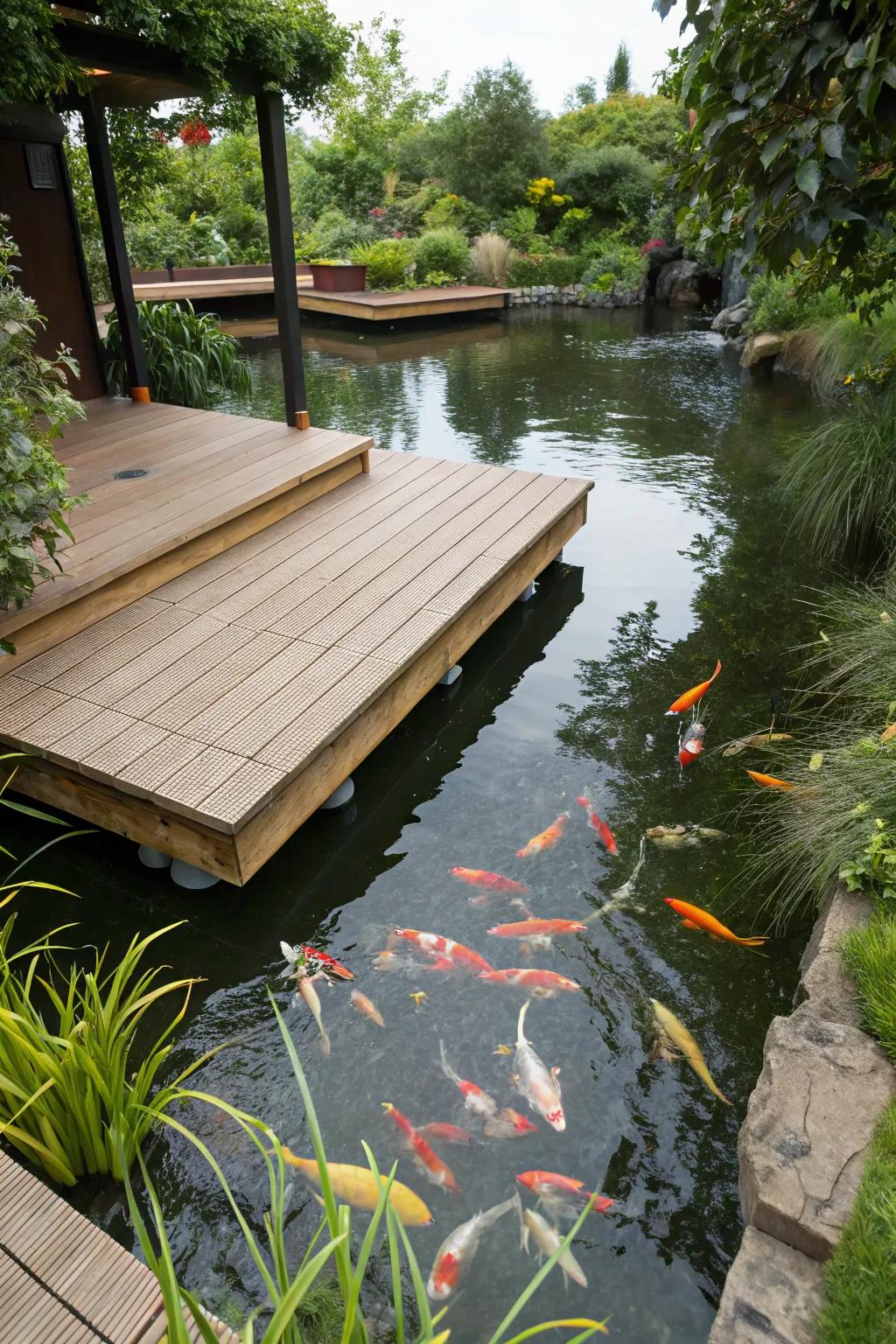 A floating deck offers a unique way to experience your pond.