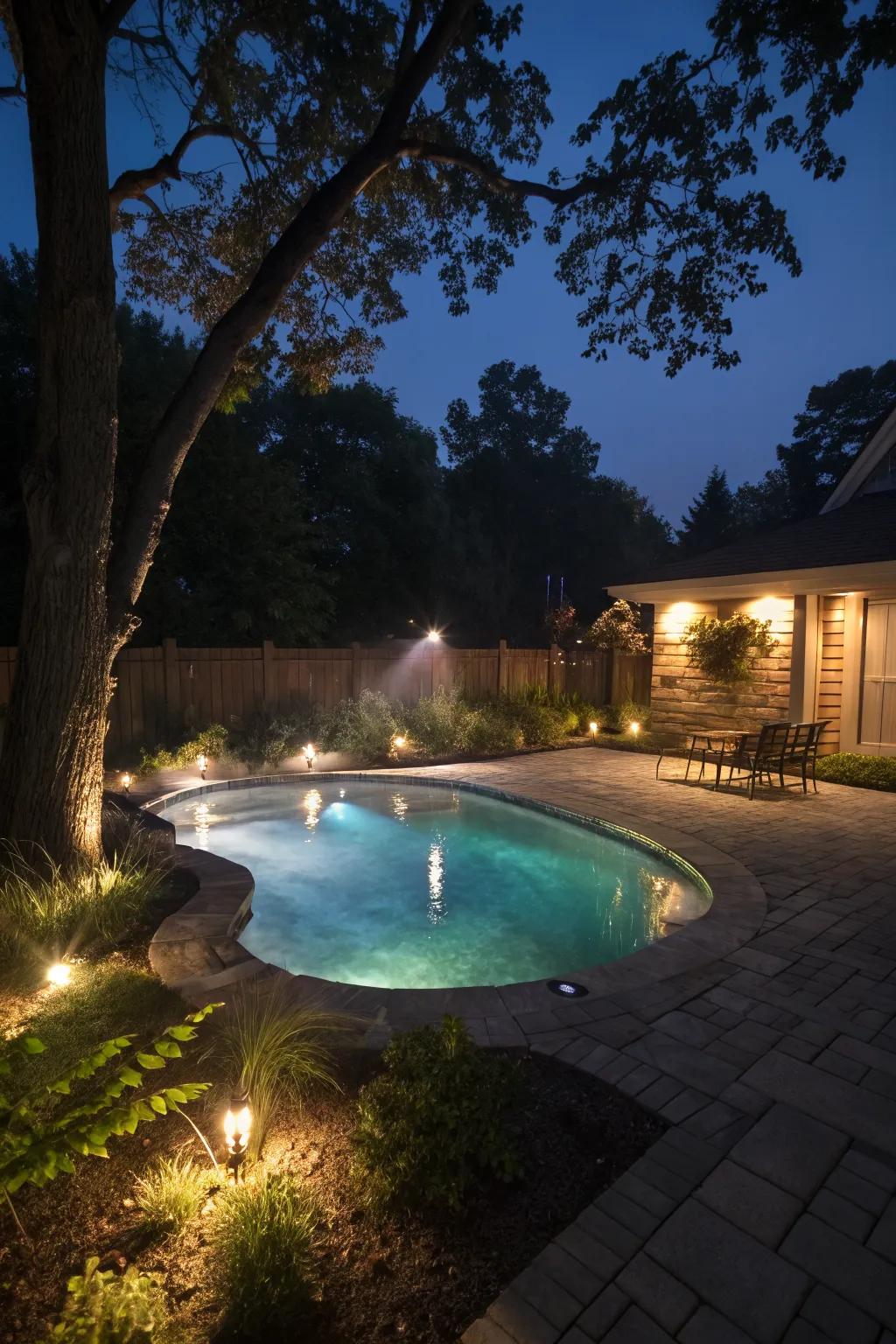 Poolside lighting accentuates your water features beautifully.