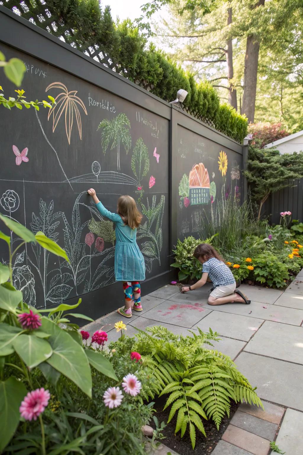 A chalkboard wall perfect for outdoor creativity.