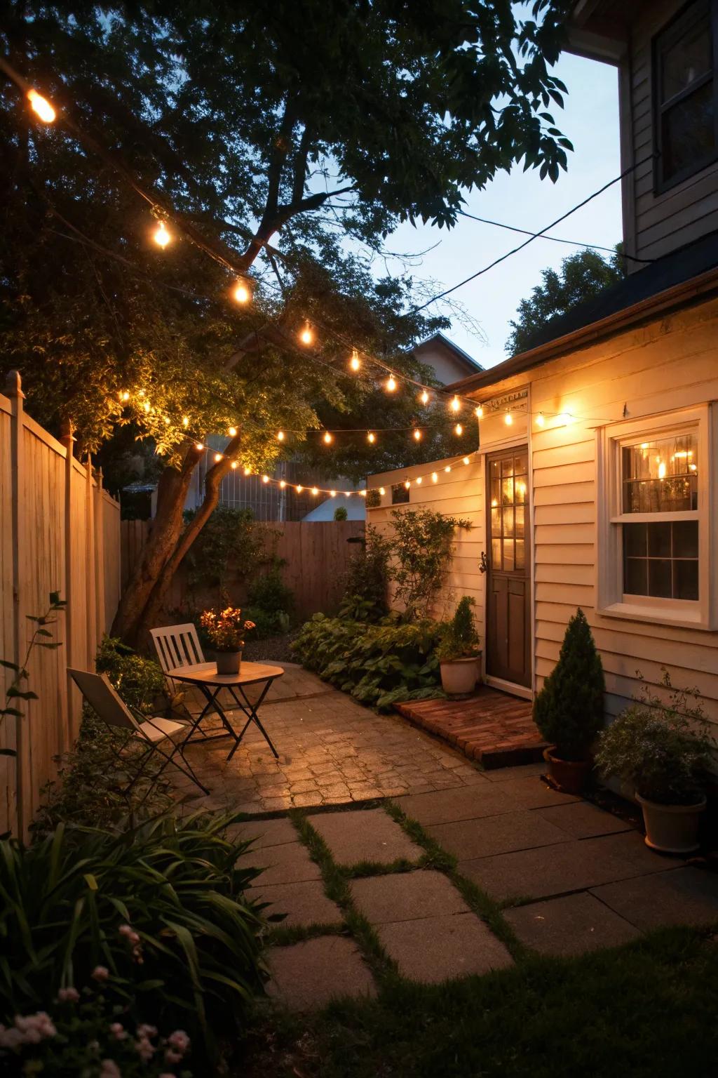 Ambient lighting creates a magical and private evening atmosphere.