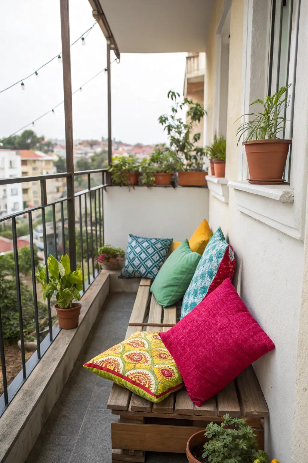 Brighten your balcony with colorful accents.