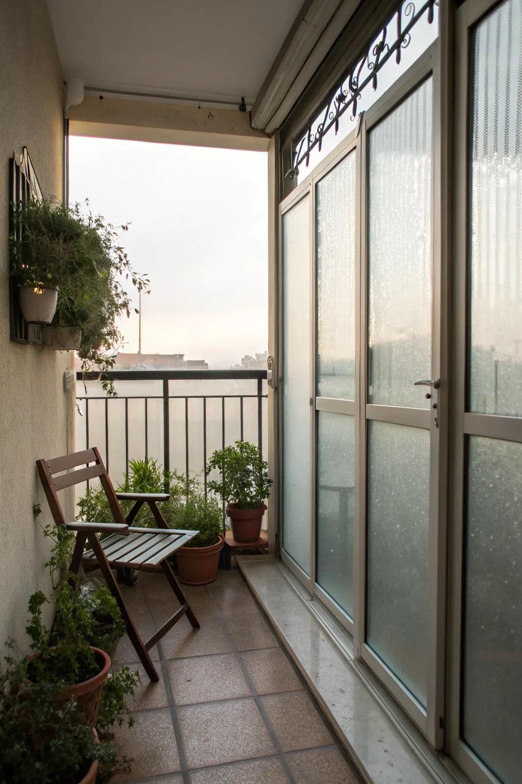 Frosted film offers privacy while letting sunlight filter through.