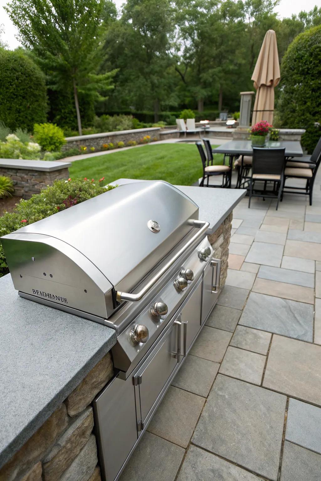 Keep your grill out of sight with a sleek sliding cover.