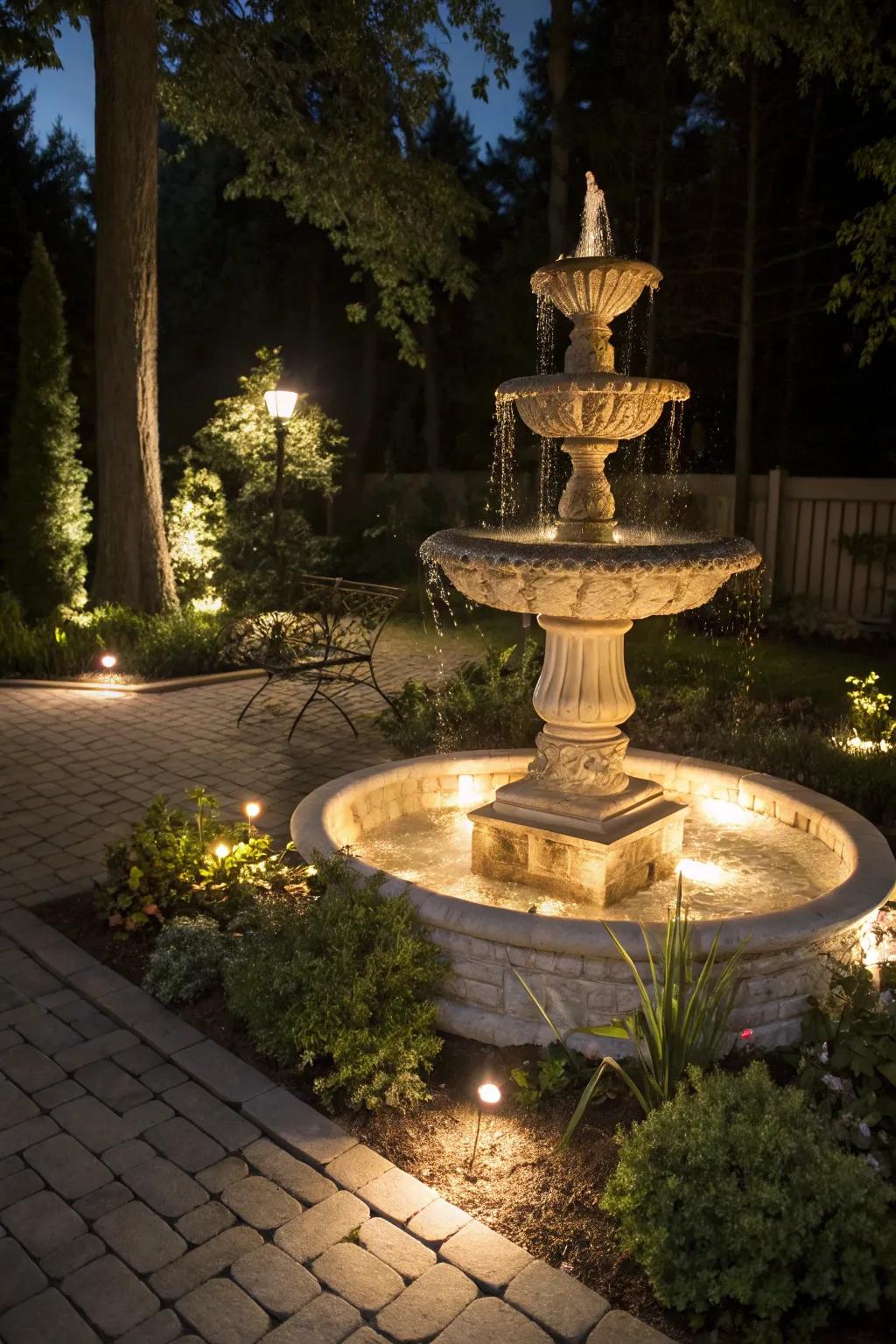 LED lights enhance your fountain's beauty after dark.