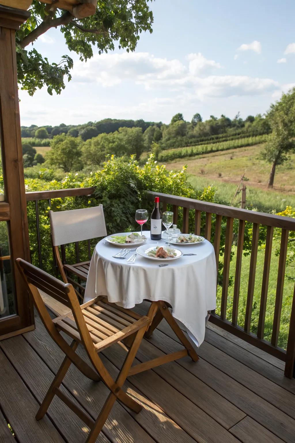 A cozy dining area for enjoying meals al fresco.