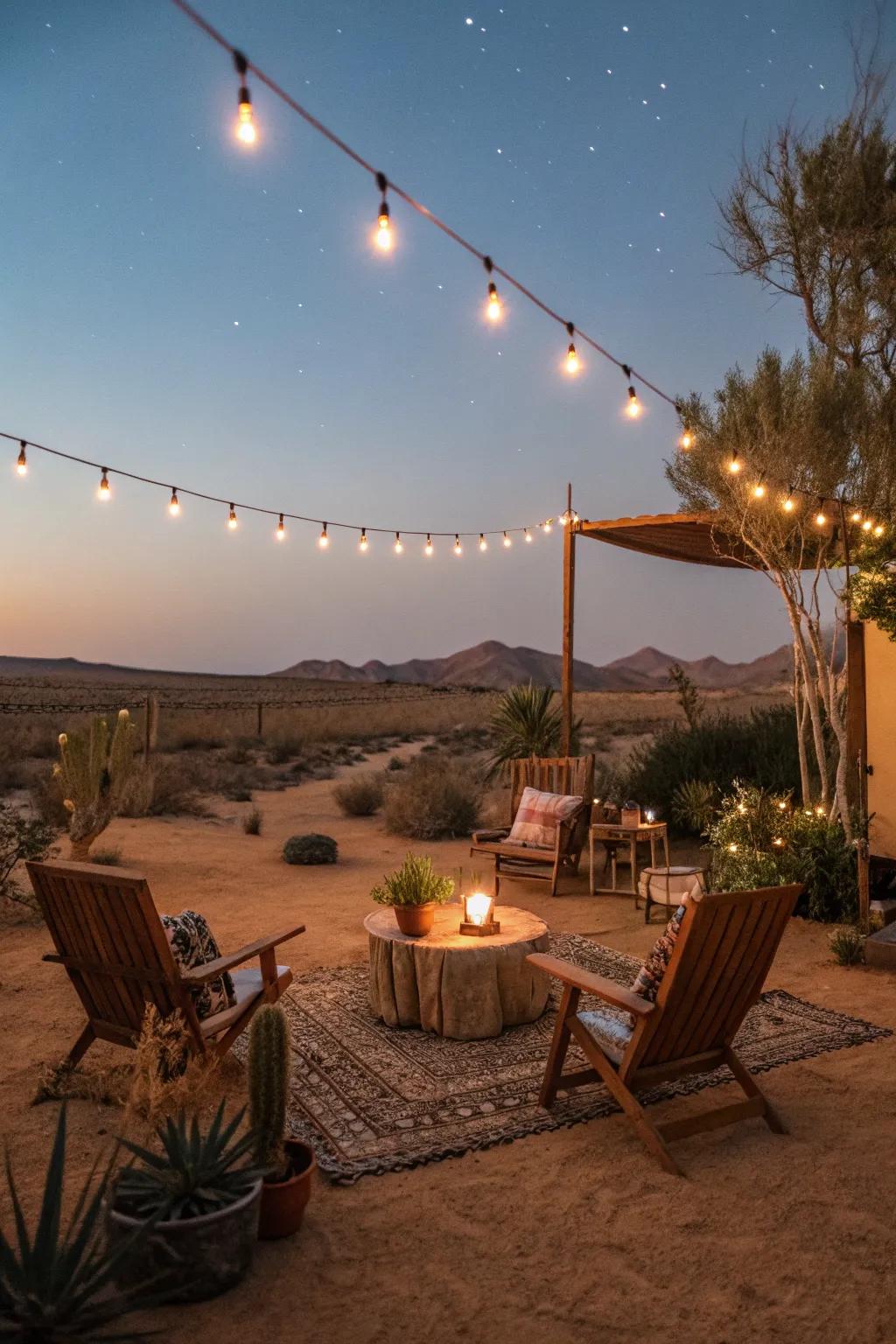 String lights create an enchanting atmosphere at night.