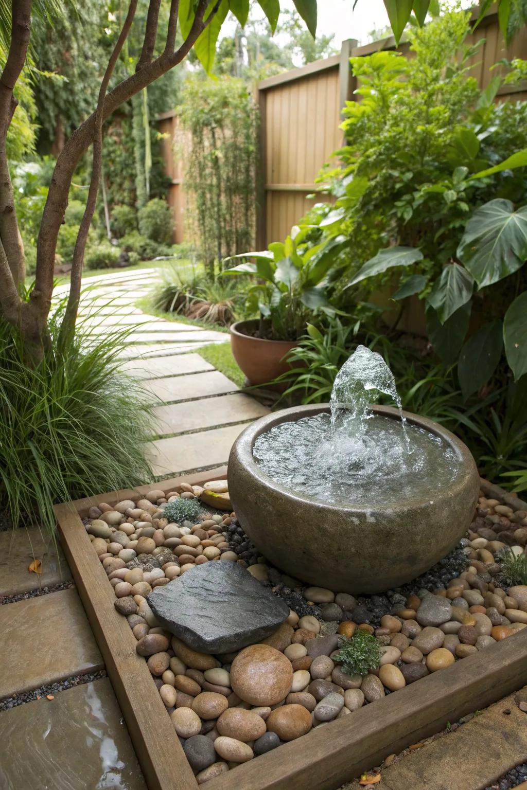 Pebbles and water—perfect partners for creating a tranquil garden environment.
