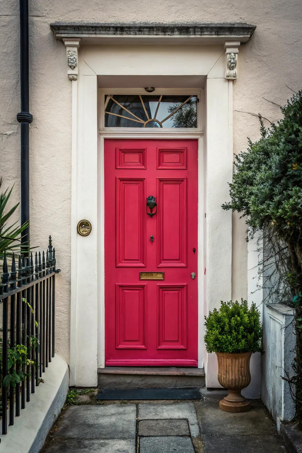 A bold door color adds personality to this entrance
