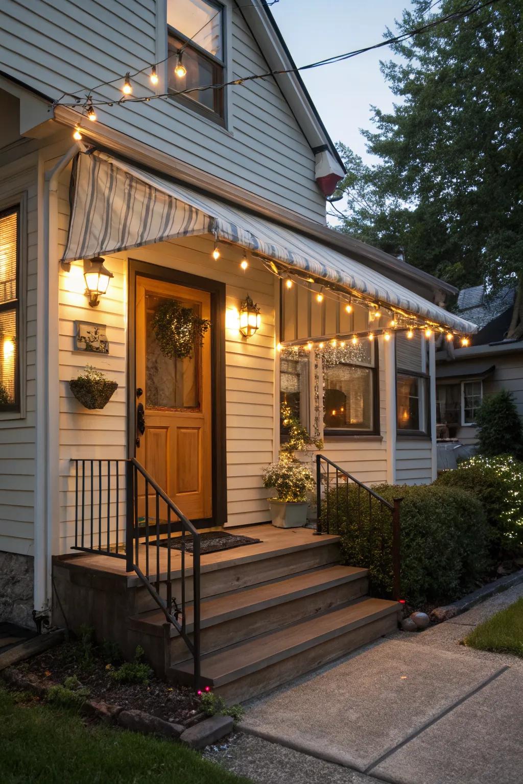 Integrated lighting in the awning creates a warm, inviting atmosphere.