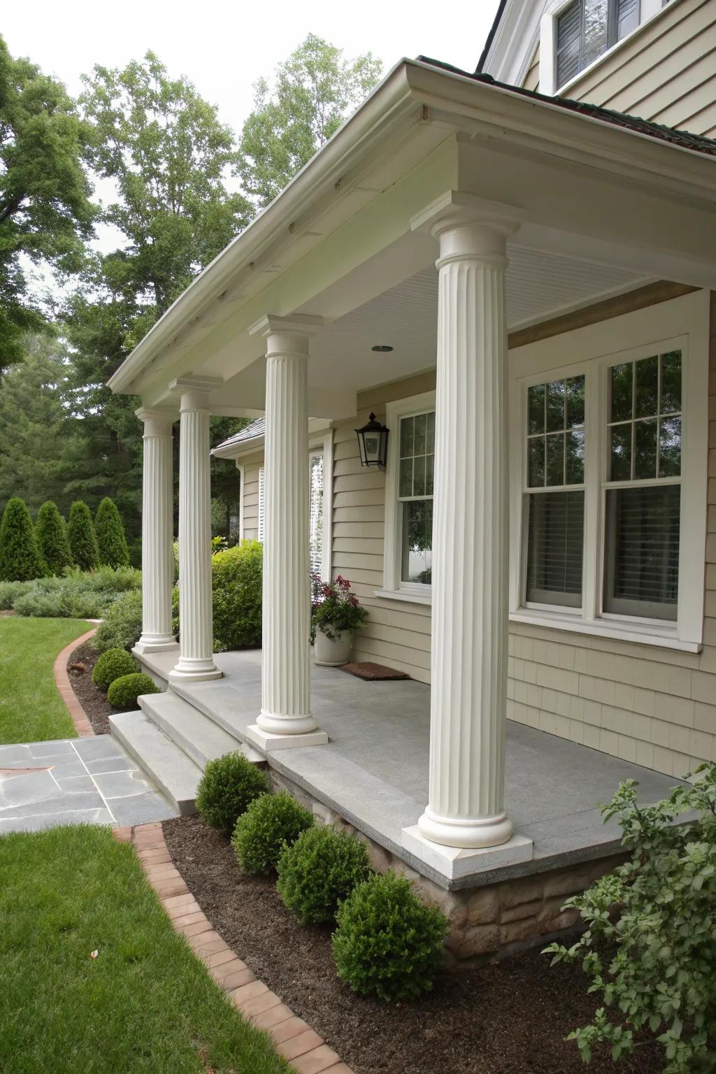 Column wraps provide a quick and stylish update to this traditional porch.