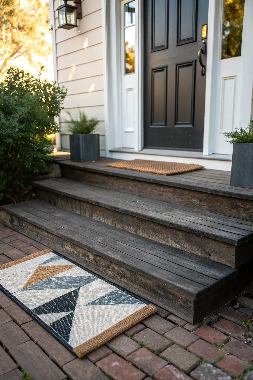 A creative welcome mat sets the tone for what guests can expect inside.
