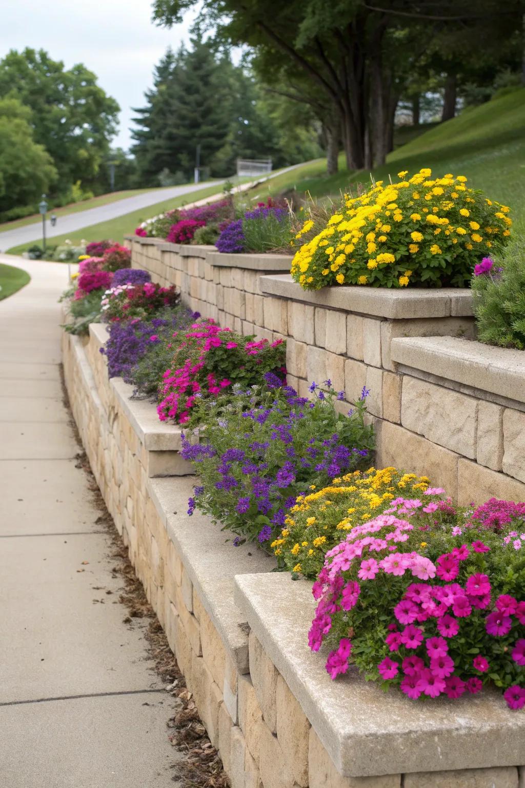 Garden beds within walls add charm and utility.