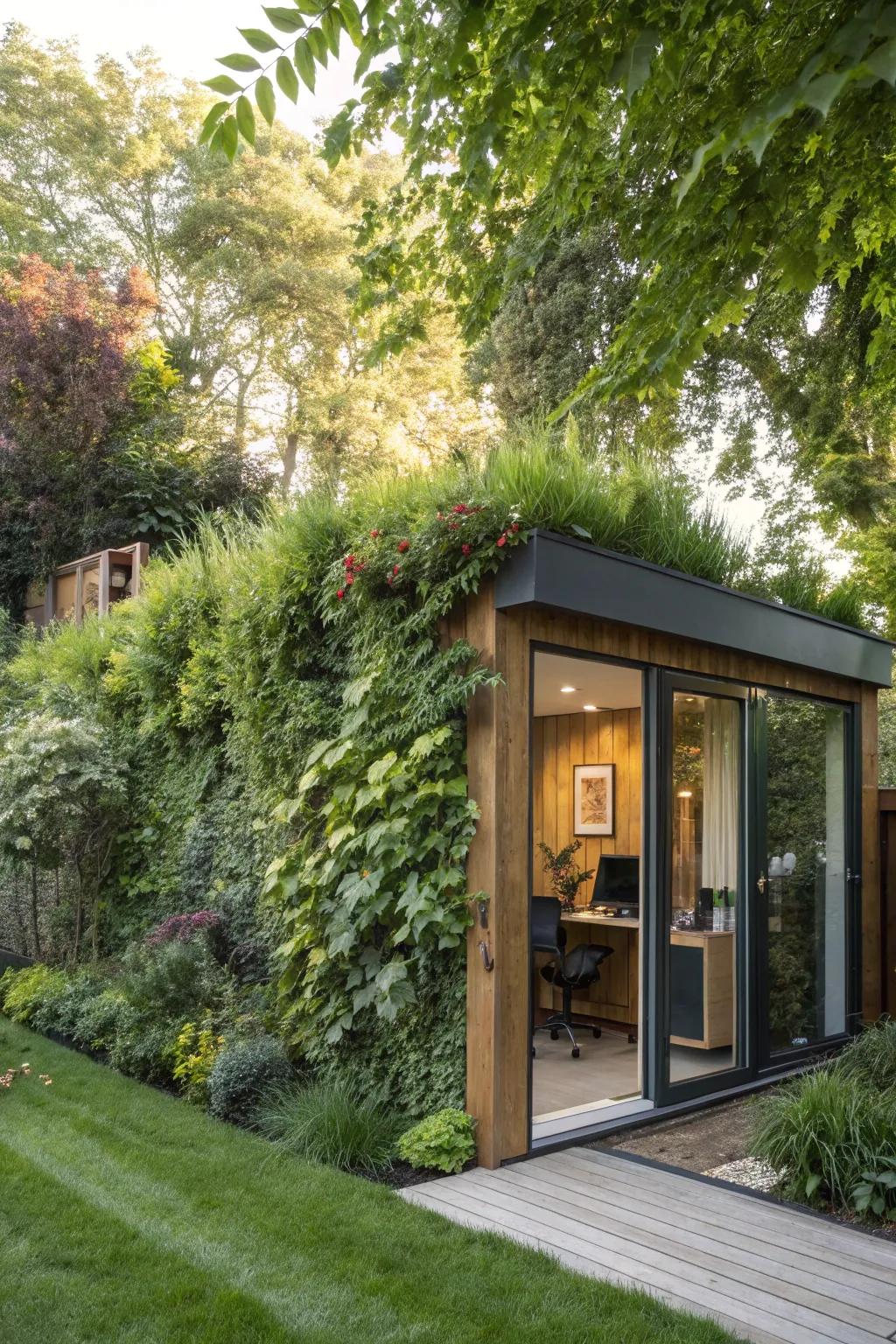 A living wall provides privacy while integrating your office into the garden.