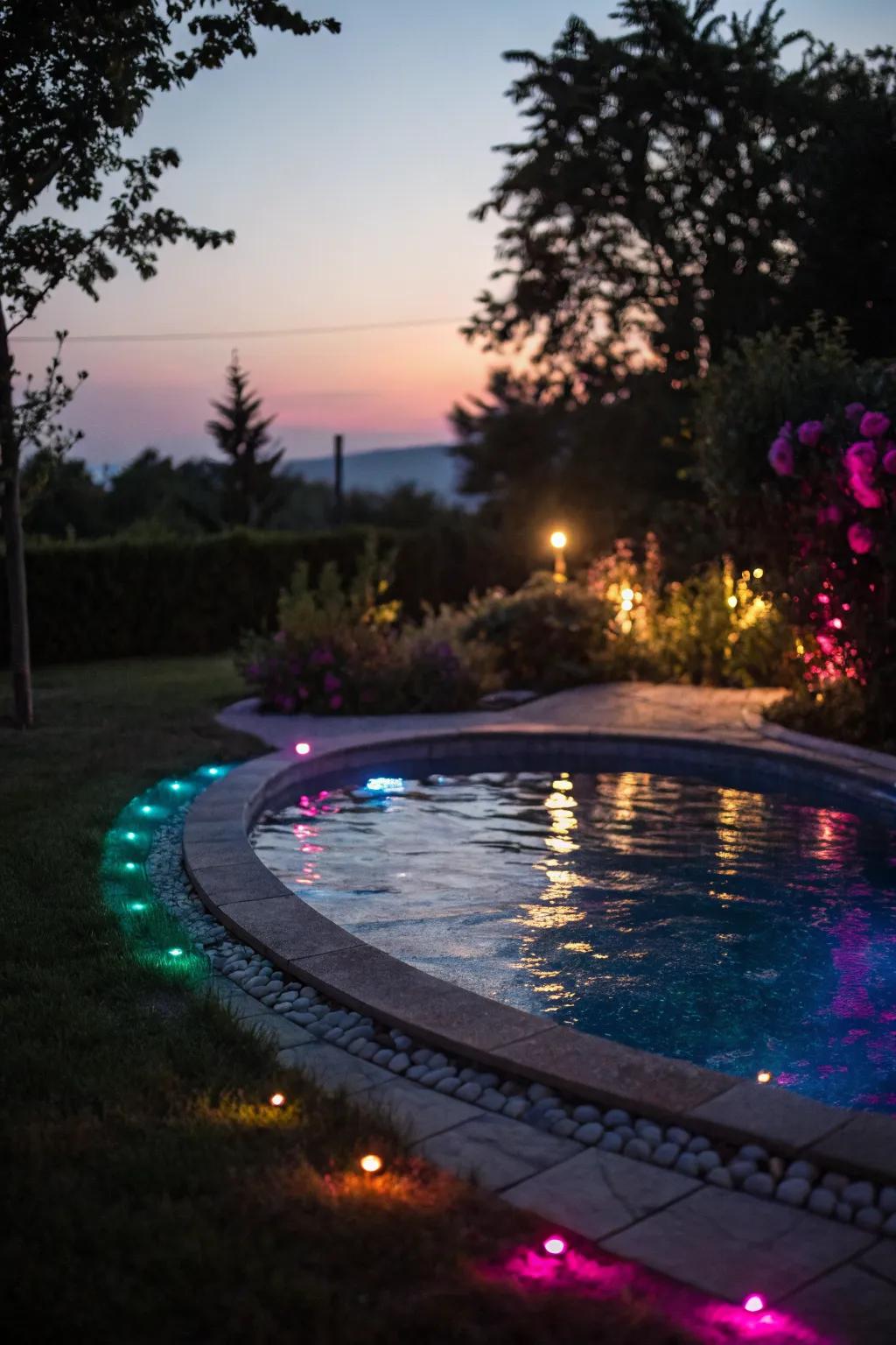 Color-changing lights transform your pool into a magical night-time retreat.