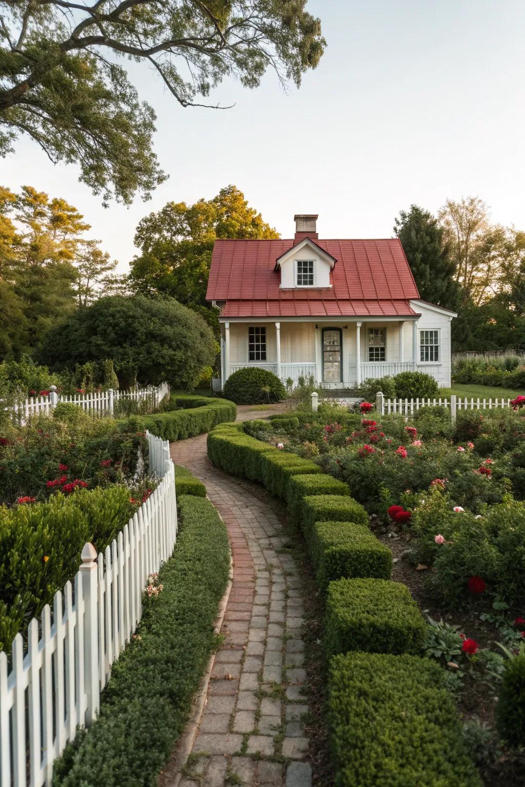 Lush greenery complementing a farmhouse exterior