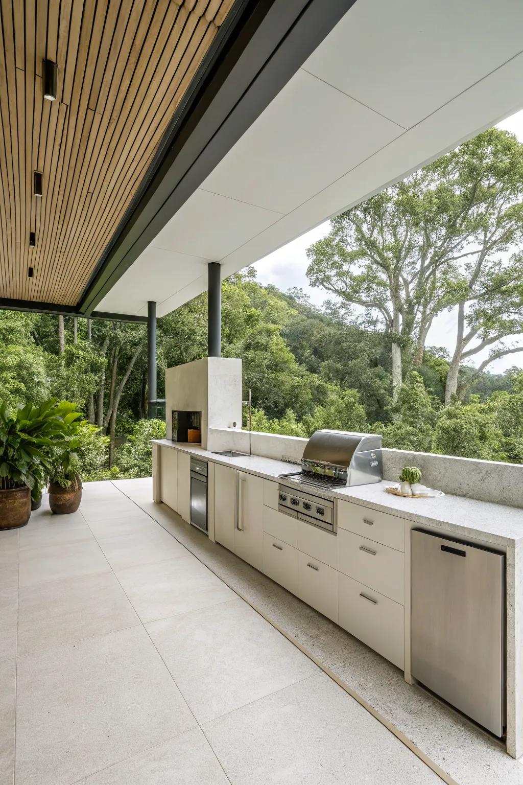 Minimalist aesthetics create a serene and modern kitchen space.