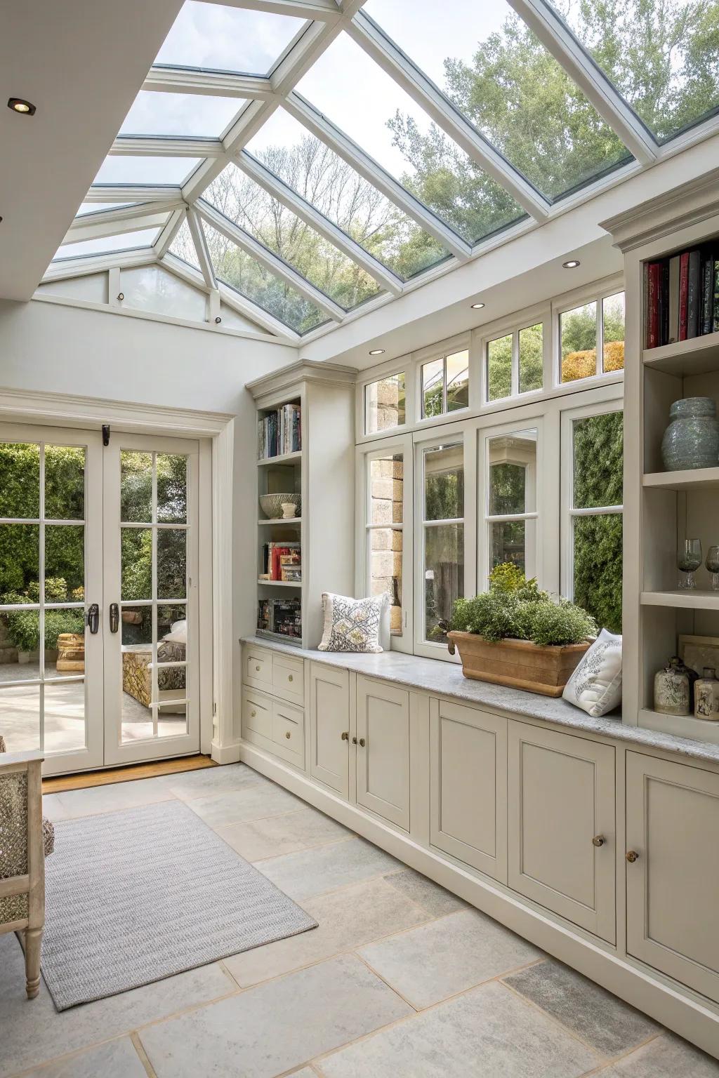 Compact orangery with clever storage solutions.