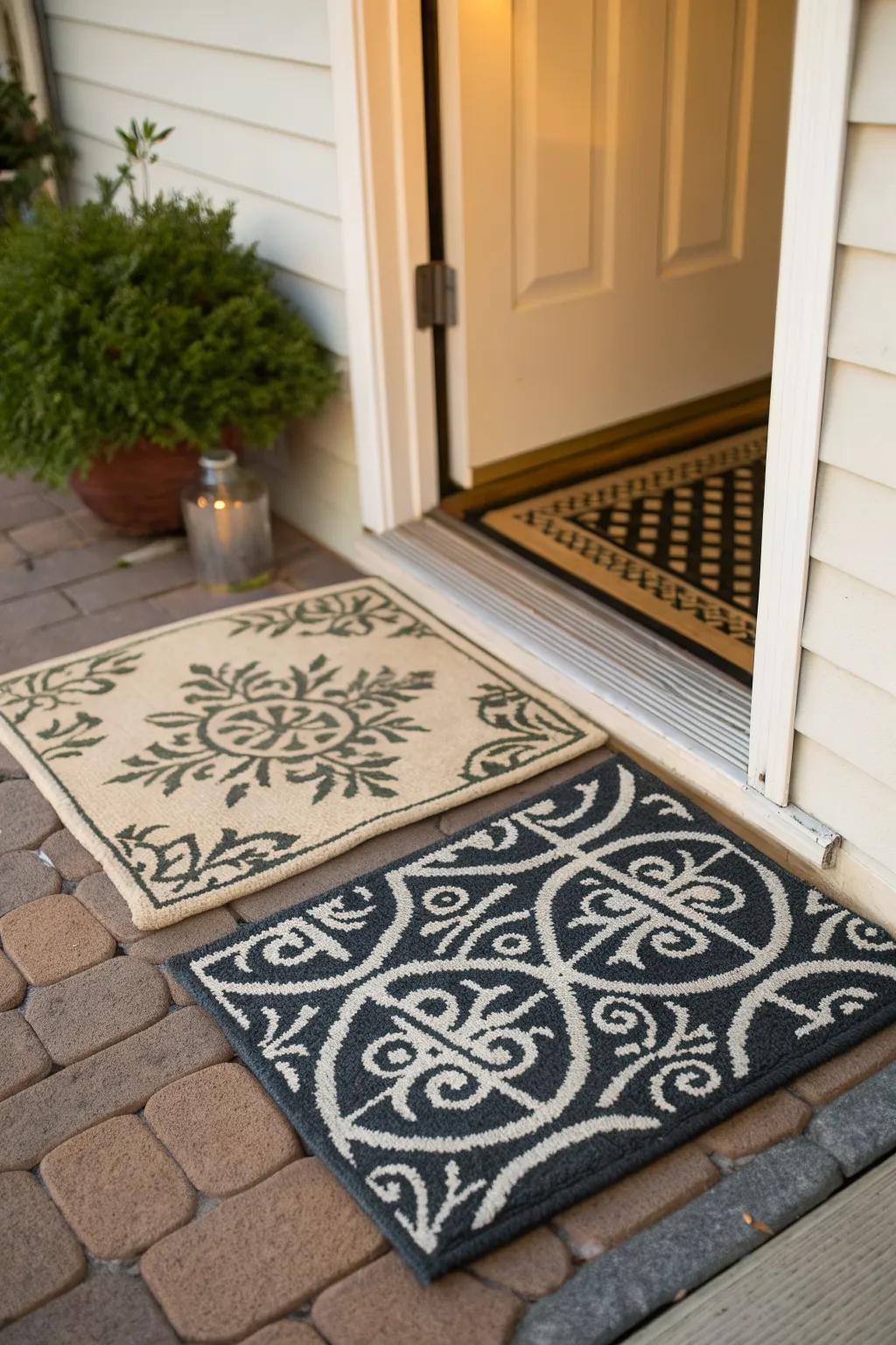 Layered rugs add texture and visual interest to your entryway.
