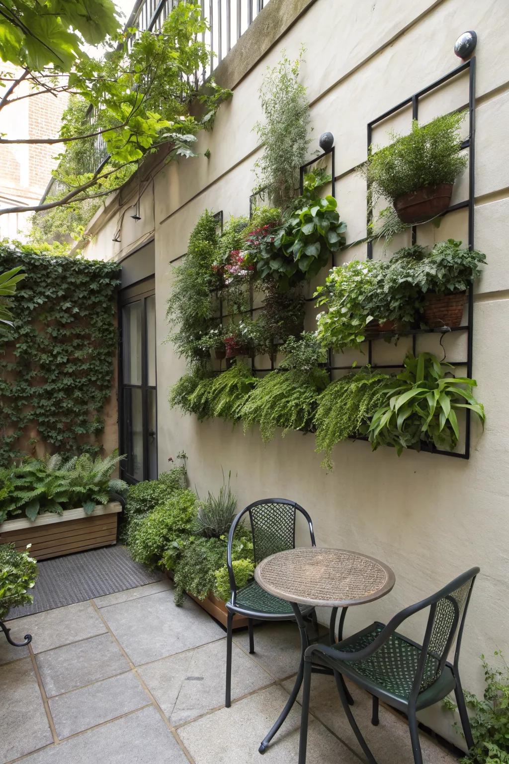 Wall-mounted planters maximize space while adding greenery.