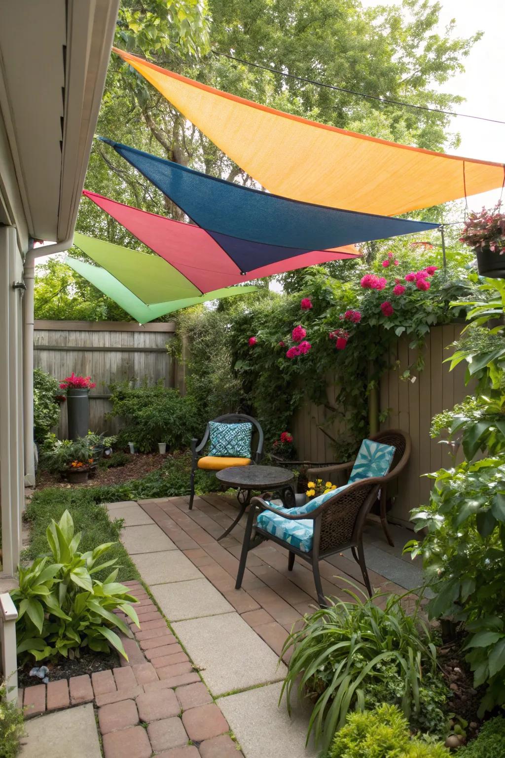 Shade sails add a modern touch to patio privacy.