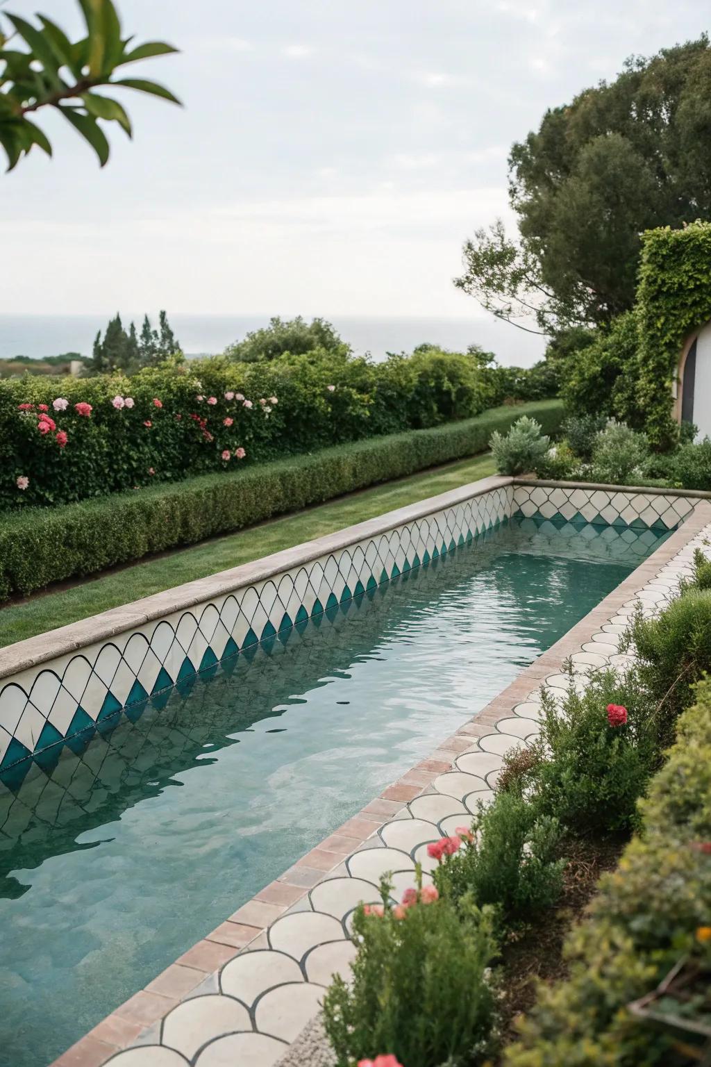 Decorative waterline tiles add character to your pool.