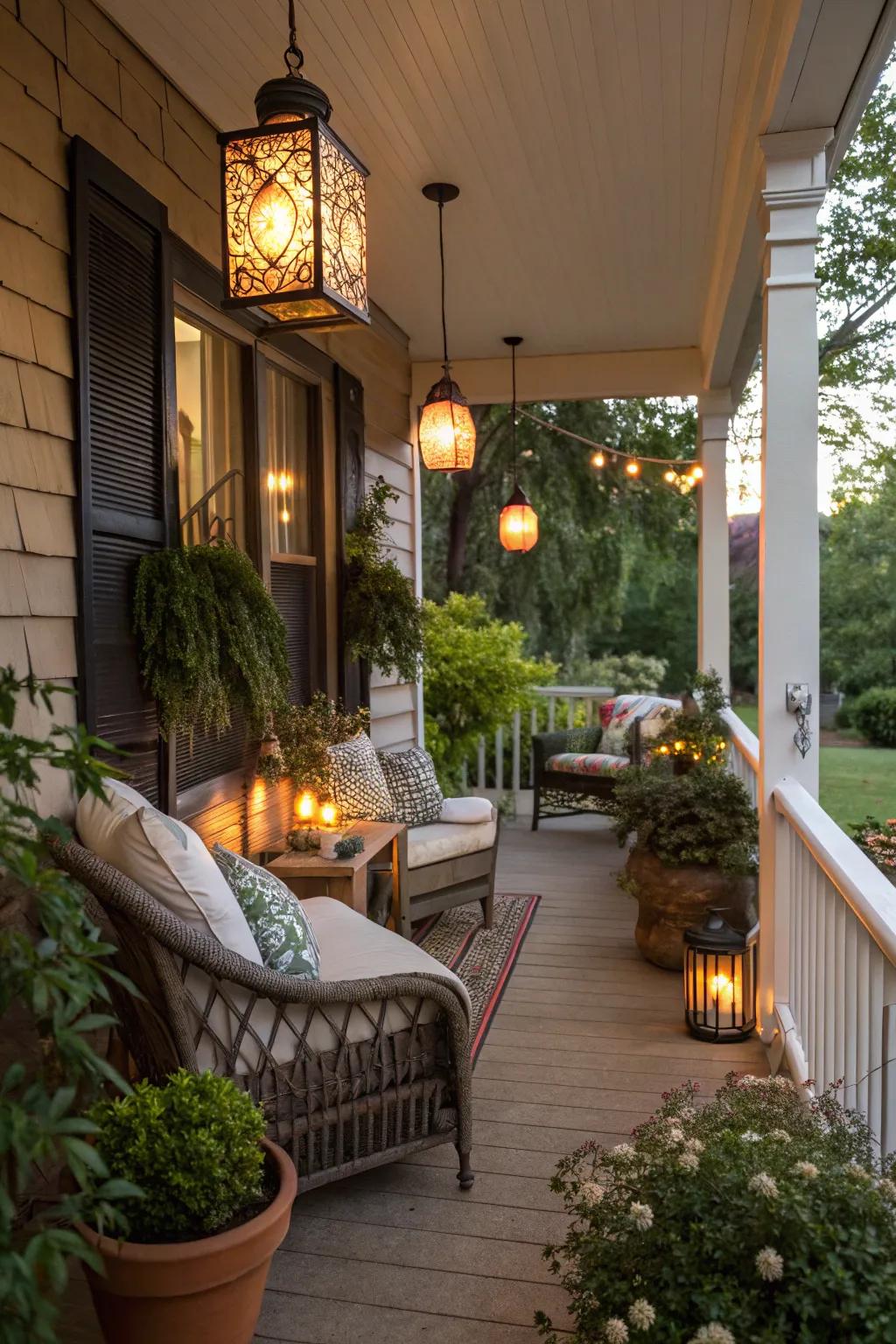 Lanterns bring a warm and inviting glow to your porch.