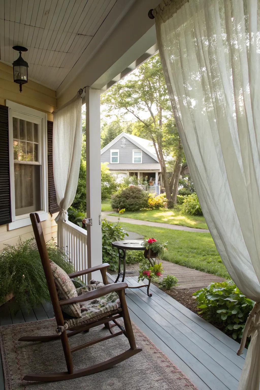 Curtains offer privacy and a soft, elegant touch.