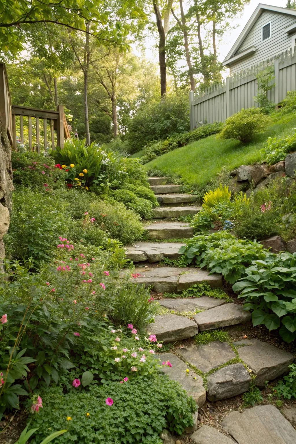 Navigate your slope with beautiful, natural stone steps.