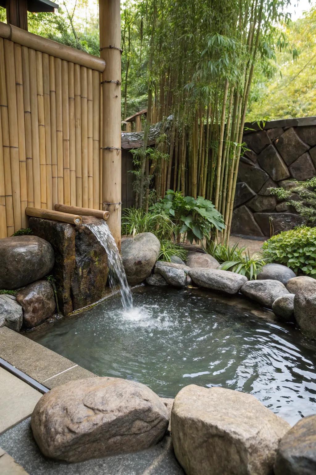 Zen elements bring tranquility to any splash pool.