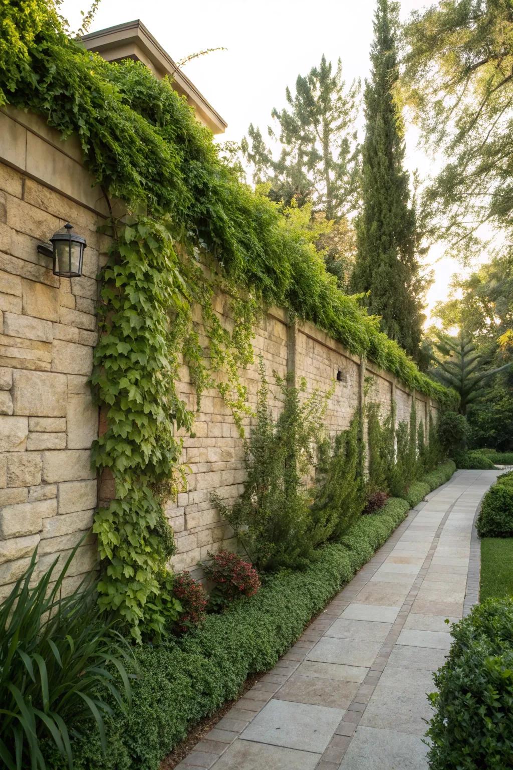 A stunning green wall in a small garden, perfect for herbs