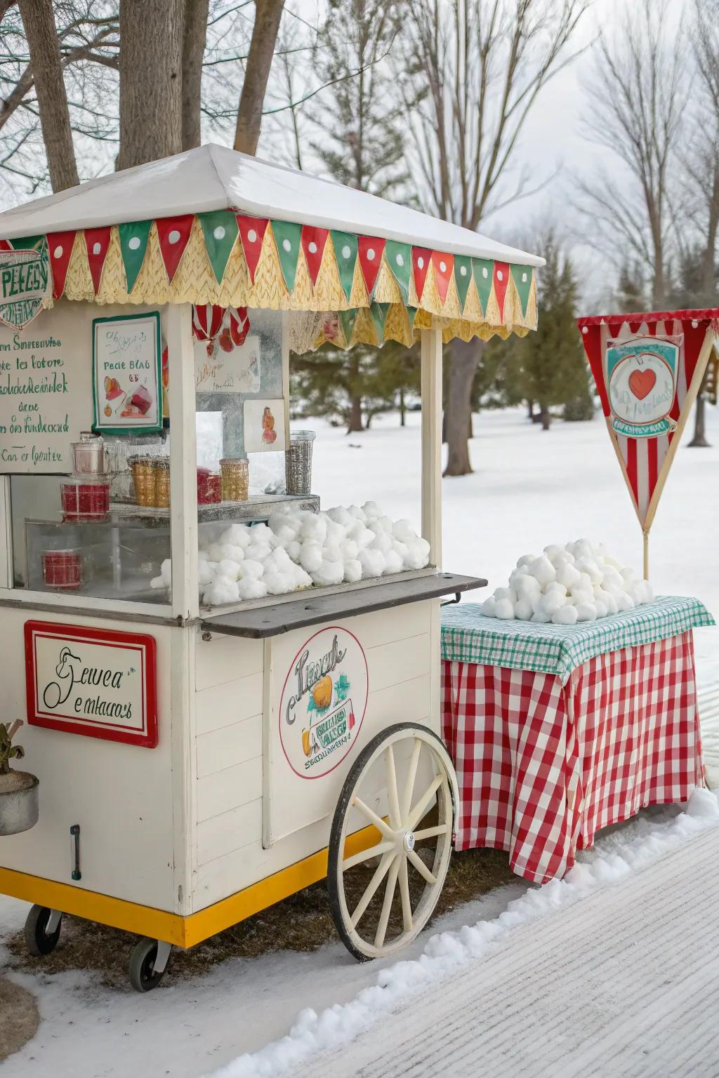 A nostalgic snowball cart with a charming vintage flair.