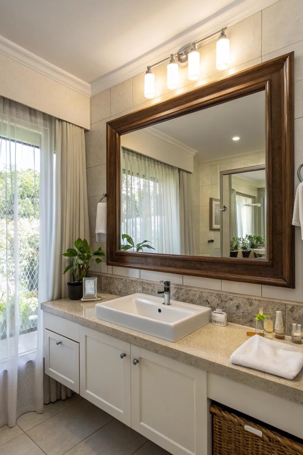 Large mirrors enhance the feeling of space and amplify light in a spa bathroom.