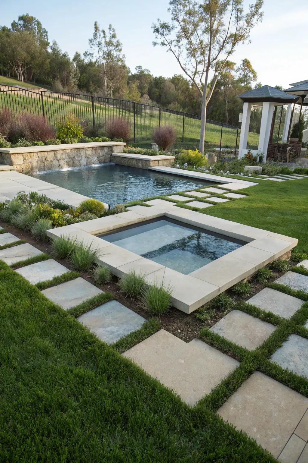 Unique shapes add a modern twist to your spa spillover.