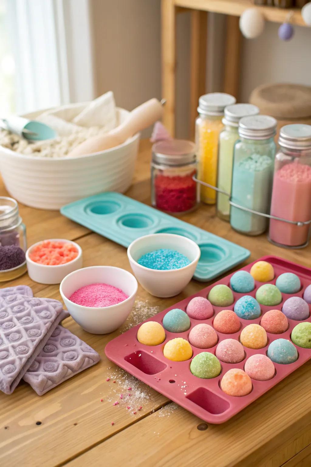 Craft personalized bath bombs for a fun spa activity.
