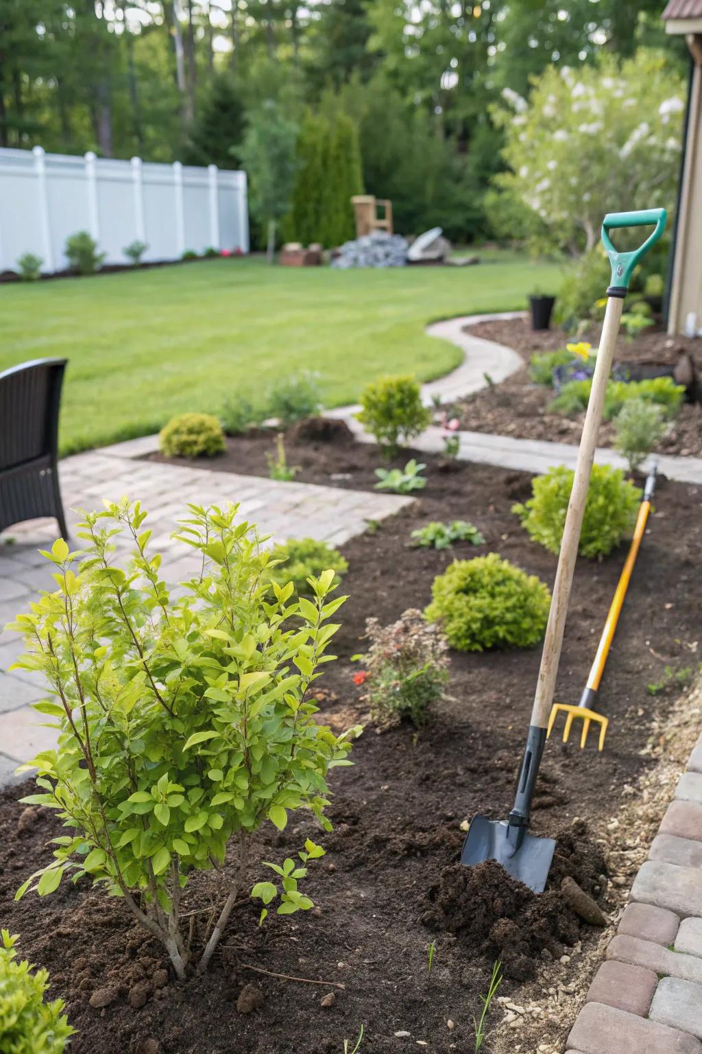 A DIY spirea garden project in progress.