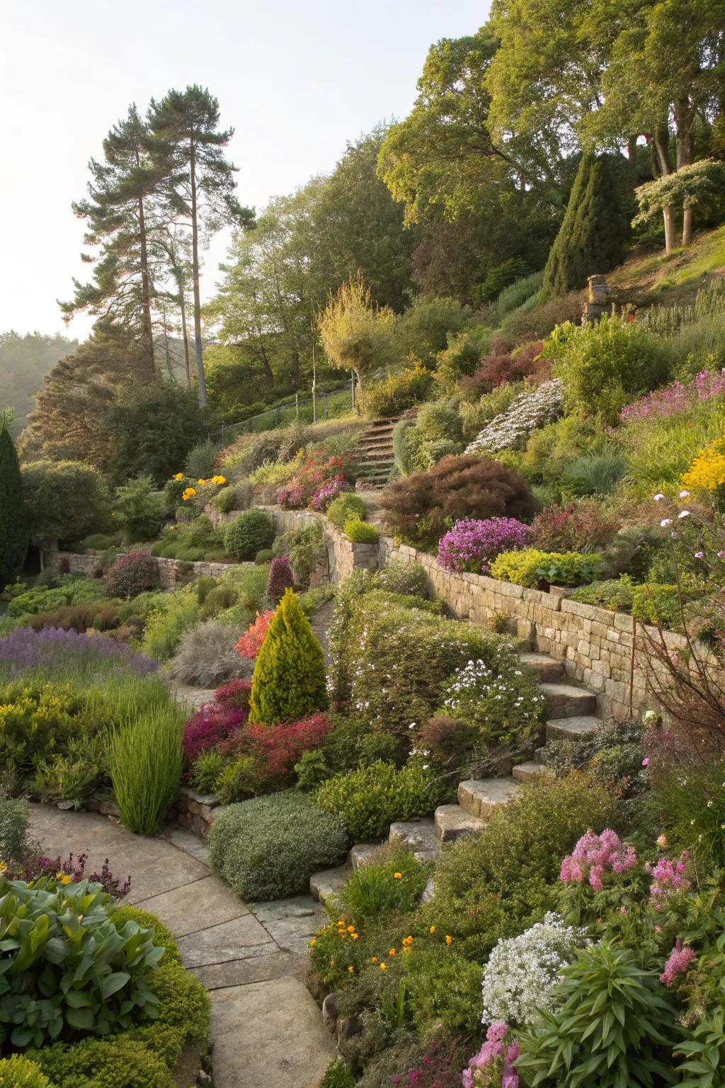 A diverse array of plants adding color and texture.