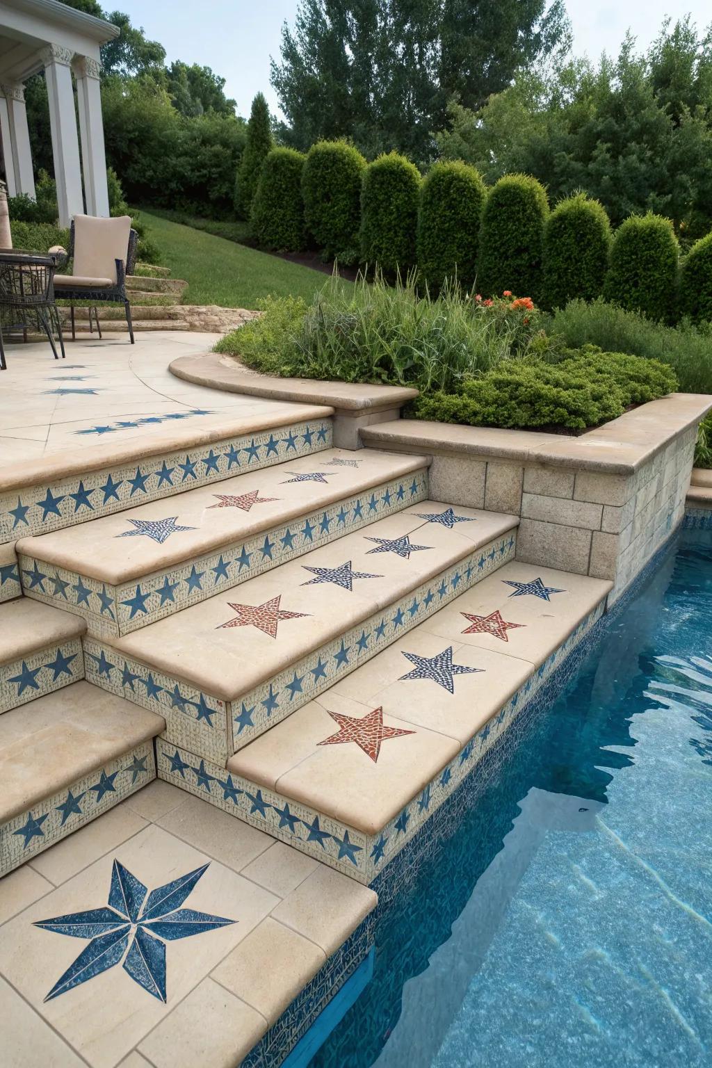 Custom shapes turn pool steps into unique design elements.