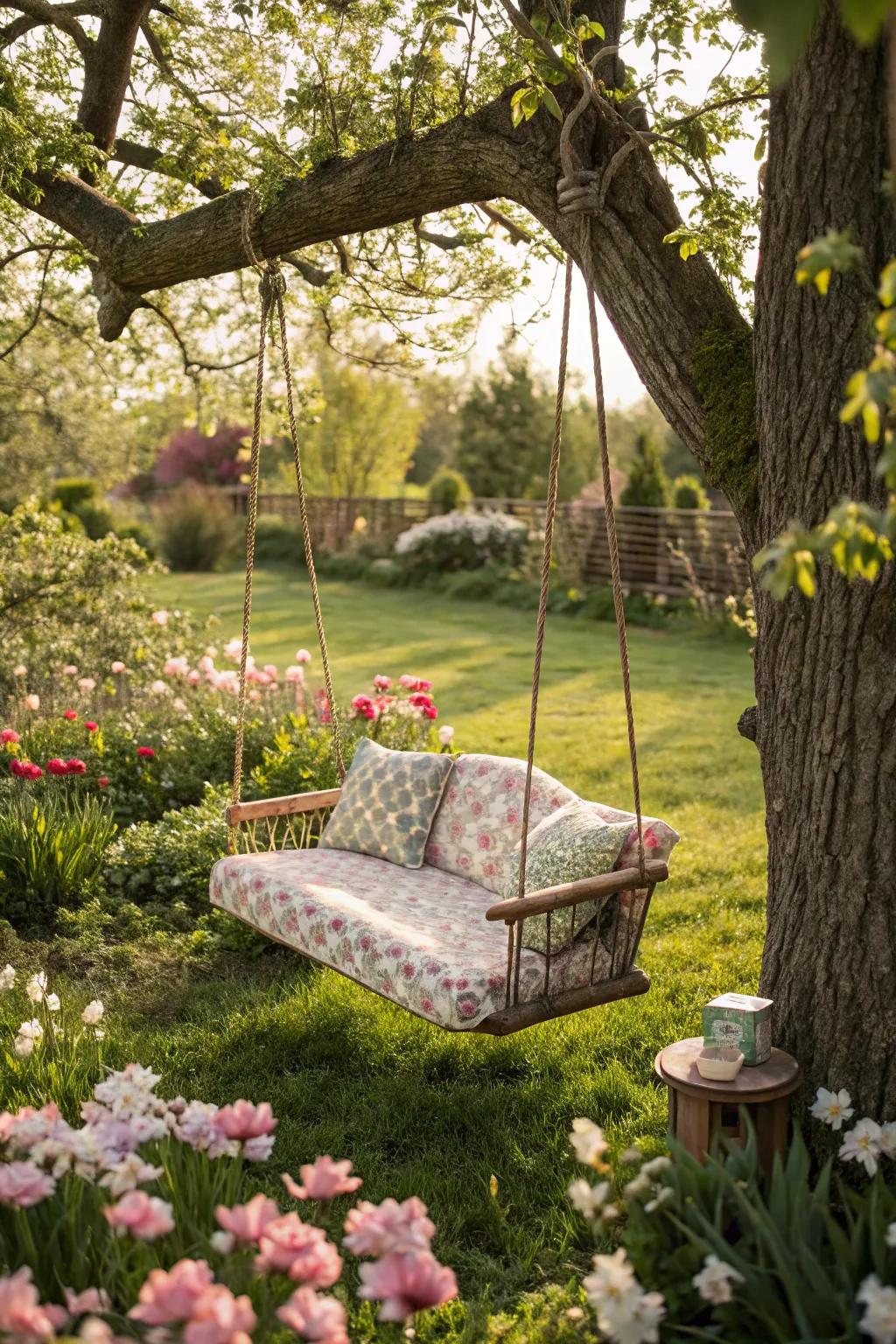 A garden swing is a perfect blend of fun and relaxation.