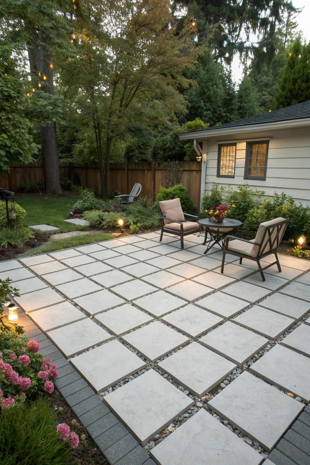 Grid patterns bring a modern edge to square patios.