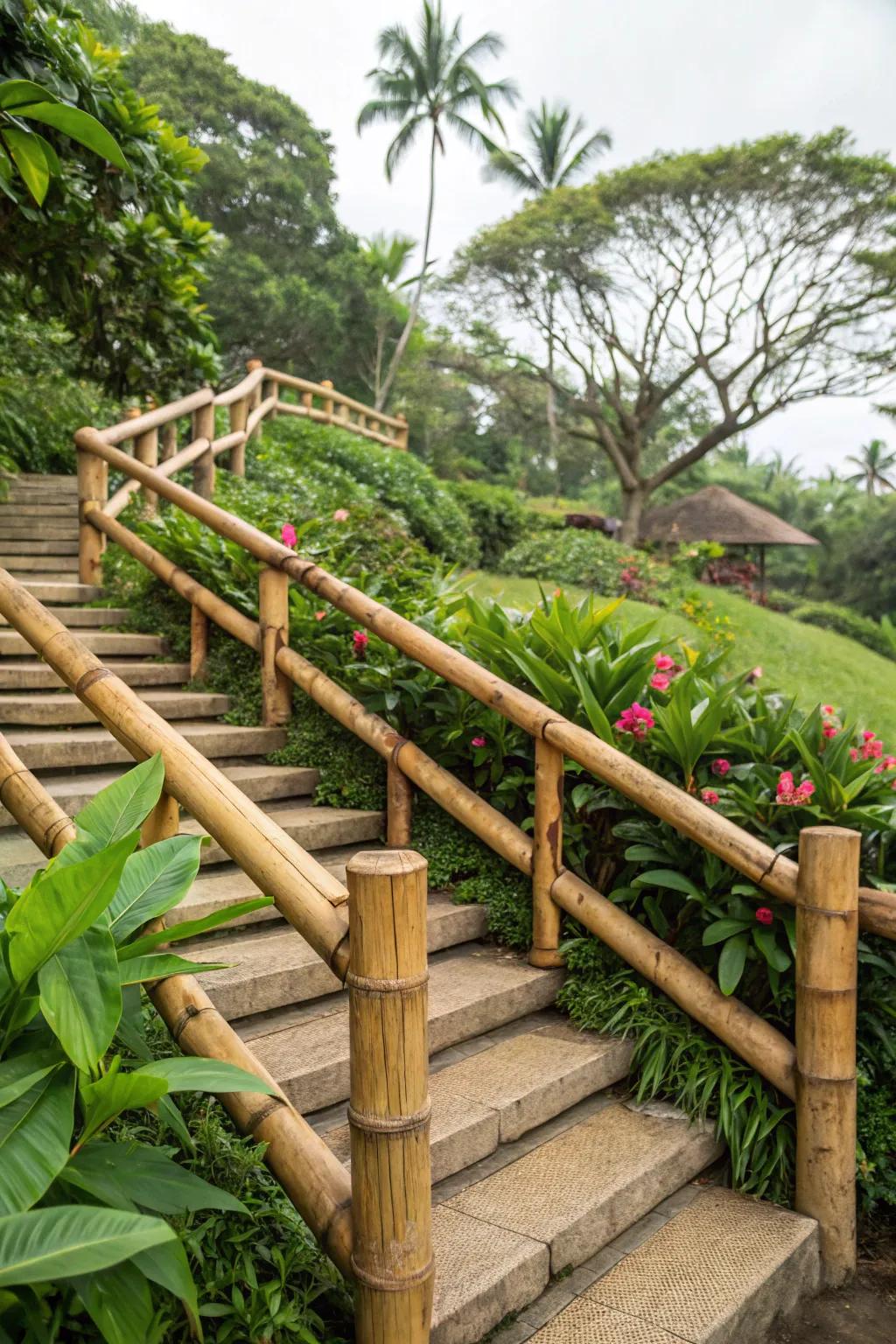 Bamboo railings offer a sustainable and exotic touch.