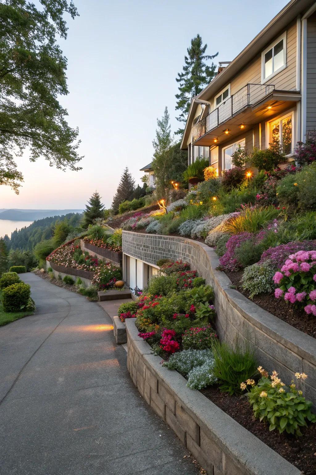 Multilevel beds add depth and visual appeal.